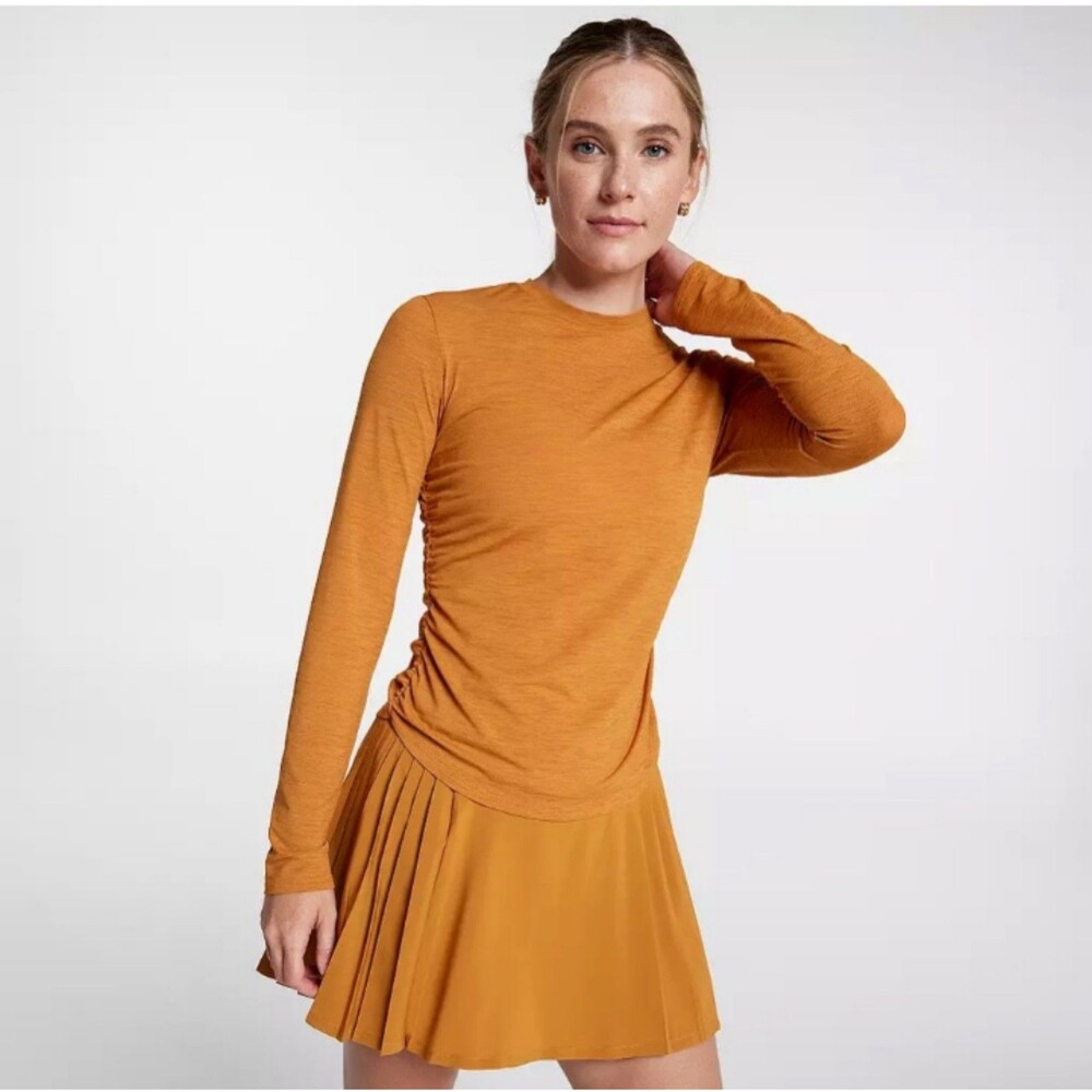 Women's Calia Golf Tissue Texture Long Sleeve Crewneck Shirt Gold Medium
